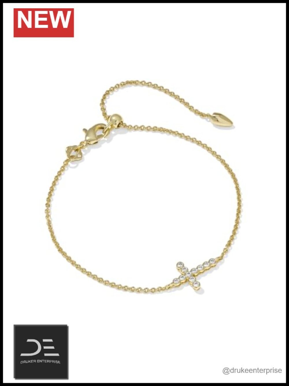 Kendra Scott Crystal Cross Delicate Chain Bracelet Gold Plated